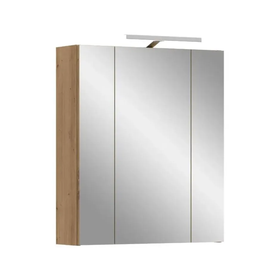 Hioshop Ice spiegelkast inclusief verlichting 3 spiegeldeuren eiken decor