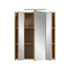 Hioshop Ice spiegelkast inclusief verlichting 3 spiegeldeuren eiken decor