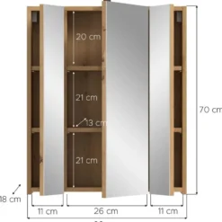 Hioshop Ice spiegelkast inclusief verlichting 3 spiegeldeuren eiken decor