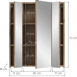 Hioshop Ice spiegelkast inclusief verlichting 3 spiegeldeuren zwart mat- eiken