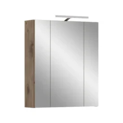 Hioshop Ice spiegelkast inclusief verlichting 3 spiegeldeuren zwart mat- eiken