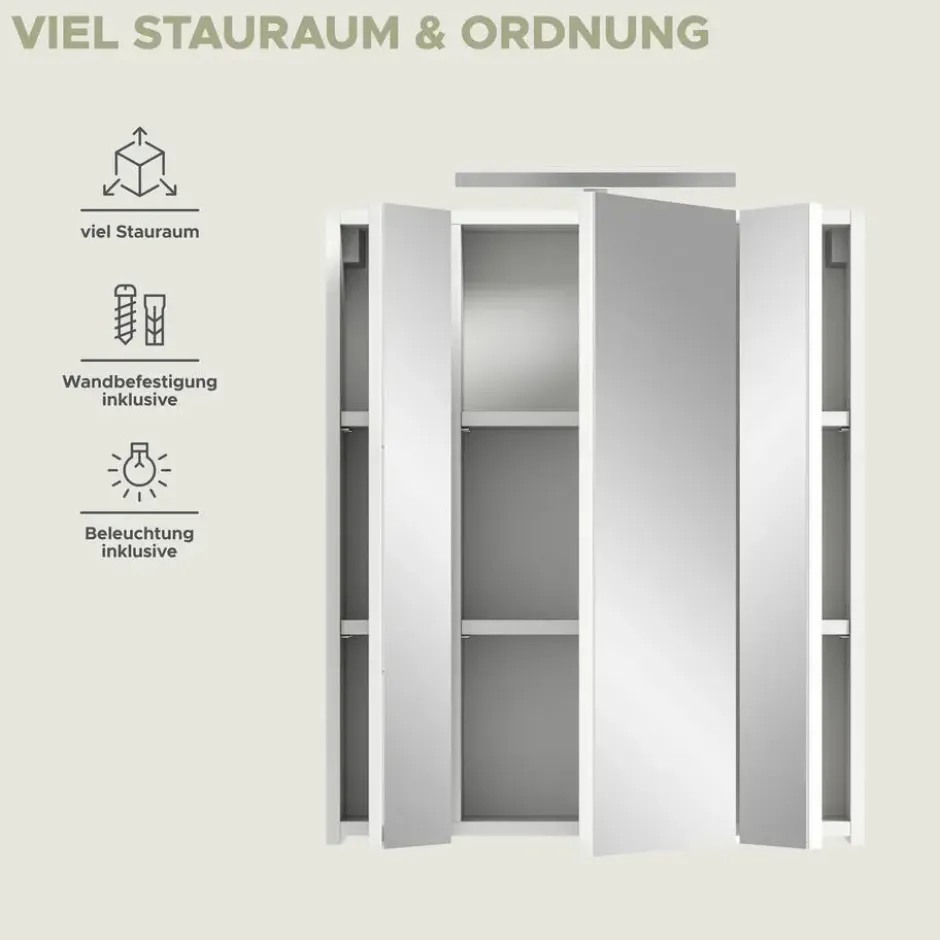 Hioshop Ice spiegelkast inclusief verlichting 3 spiegeldeuren wit hoogglans-
