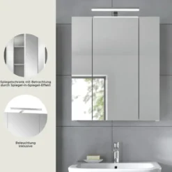 Hioshop Ice spiegelkast inclusief verlichting 3 spiegeldeuren wit hoogglans-
