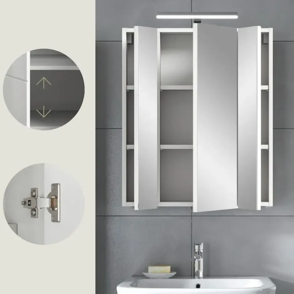 Hioshop Ice spiegelkast inclusief verlichting 3 spiegeldeuren wit hoogglans-