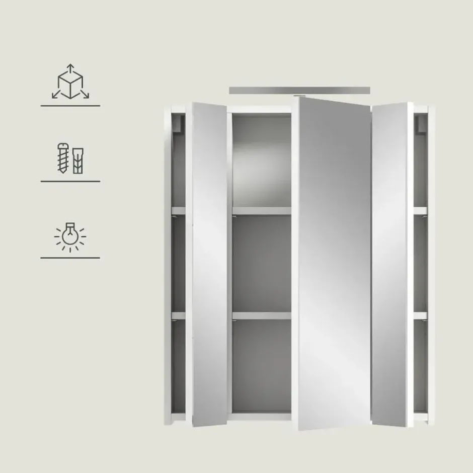 Hioshop Ice spiegelkast inclusief verlichting 3 spiegeldeuren wit hoogglans-