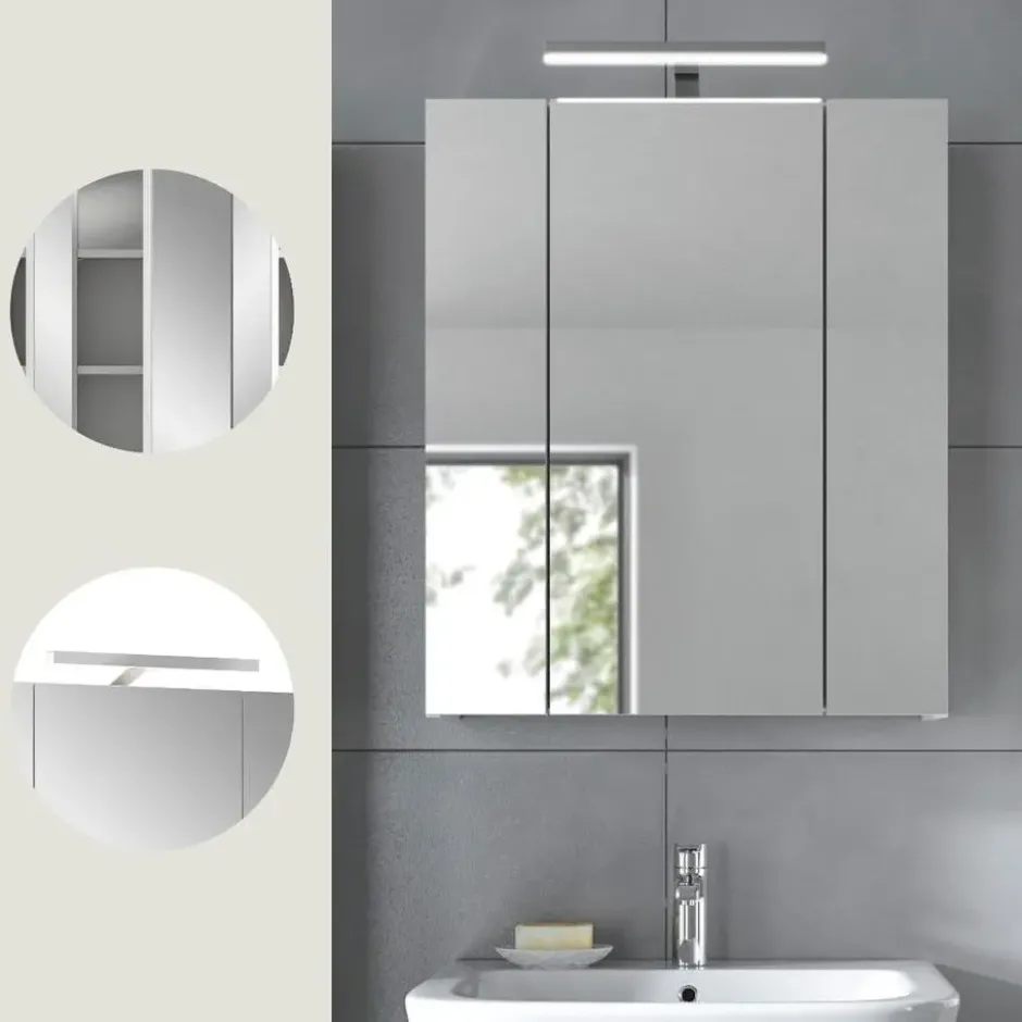 Hioshop Ice spiegelkast inclusief verlichting 3 spiegeldeuren wit hoogglans-