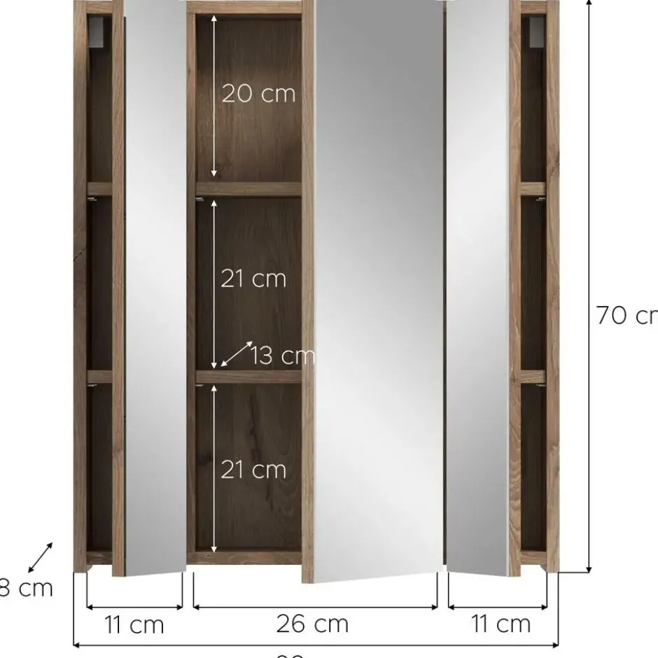 Hioshop Ice spiegelkast zwart mat- eiken decor
