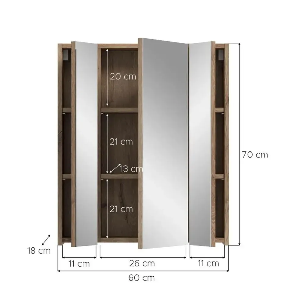 Hioshop Ice spiegelkast zwart mat- eiken decor