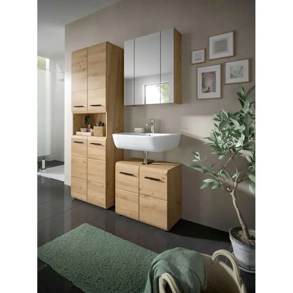 Hioshop Ice wastafel 2 deuren eiken decor