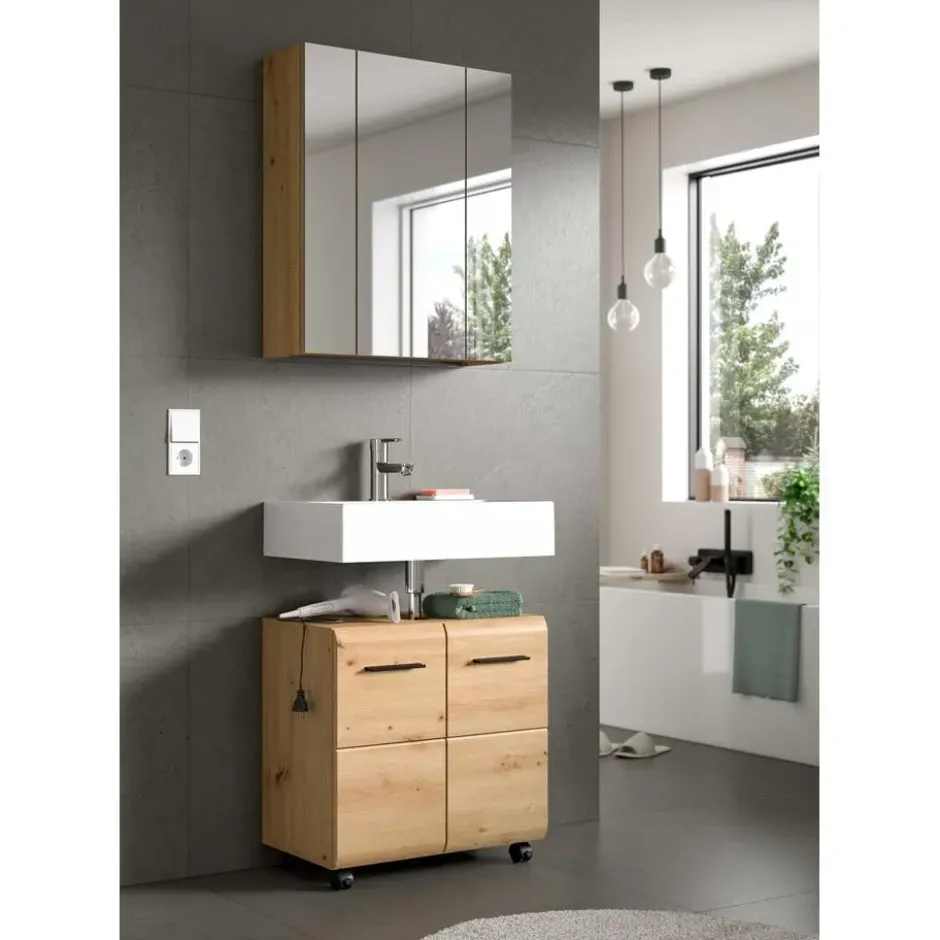 Hioshop Ice wastafel 2 deuren eiken decor