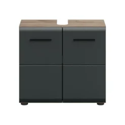 Hioshop Ice wastafel 2 deuren zwart mat- eiken decor