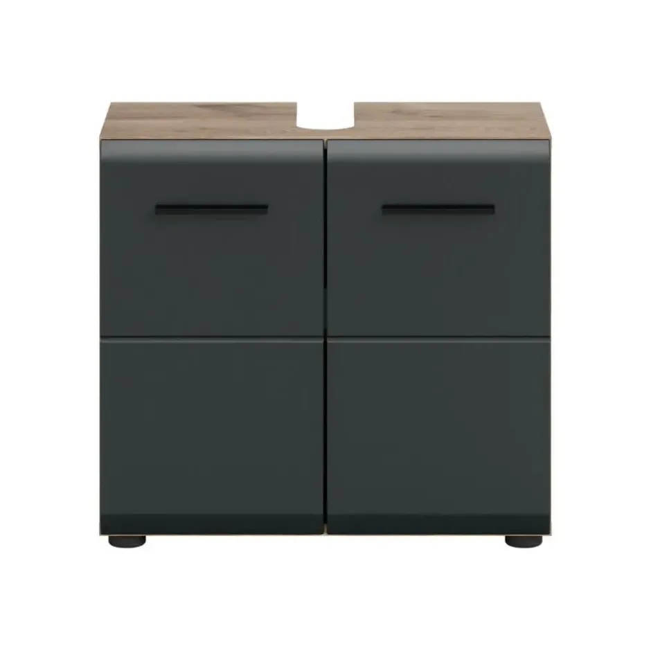 Hioshop Ice wastafel 2 deuren zwart mat- eiken decor