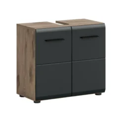 Hioshop Ice wastafel 2 deuren zwart mat- eiken decor
