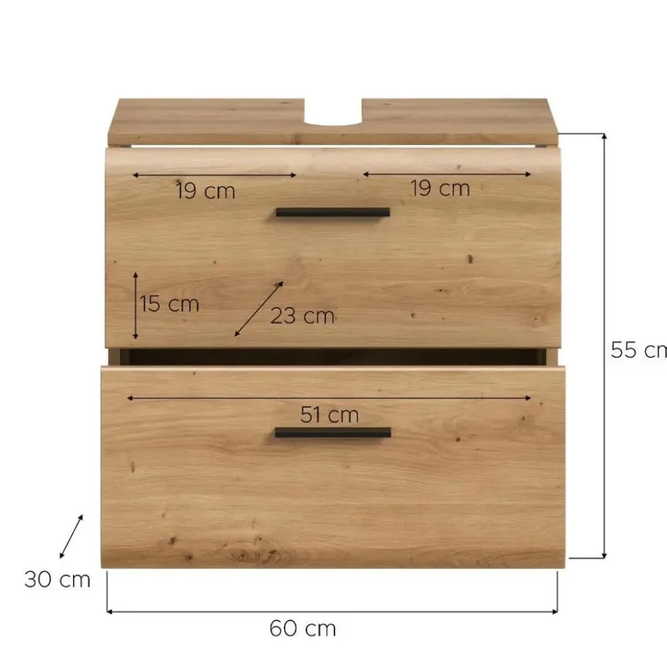Hioshop Ice wastafel 2 lades eiken decor