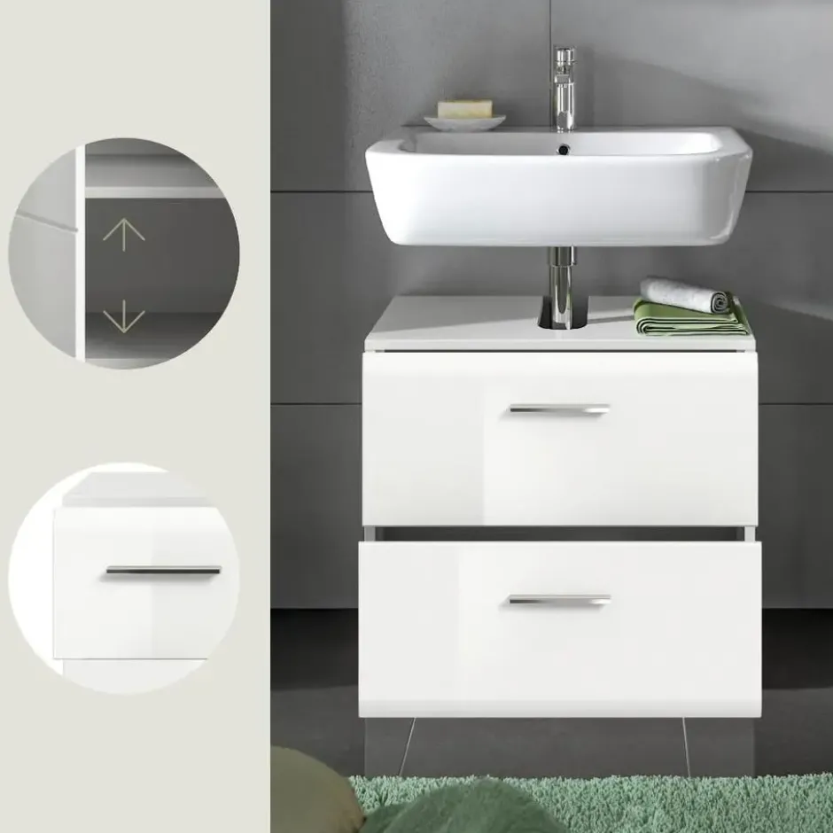 Hioshop Ice wastafel 2 lades wit hoogglans- wit