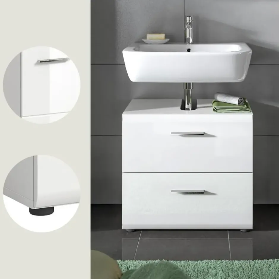 Hioshop Ice wastafel 2 lades wit hoogglans- wit