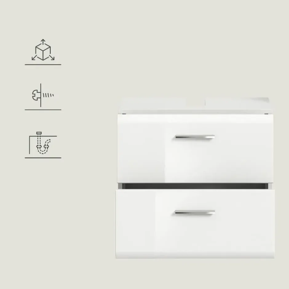 Hioshop Ice wastafel 2 lades wit hoogglans- wit