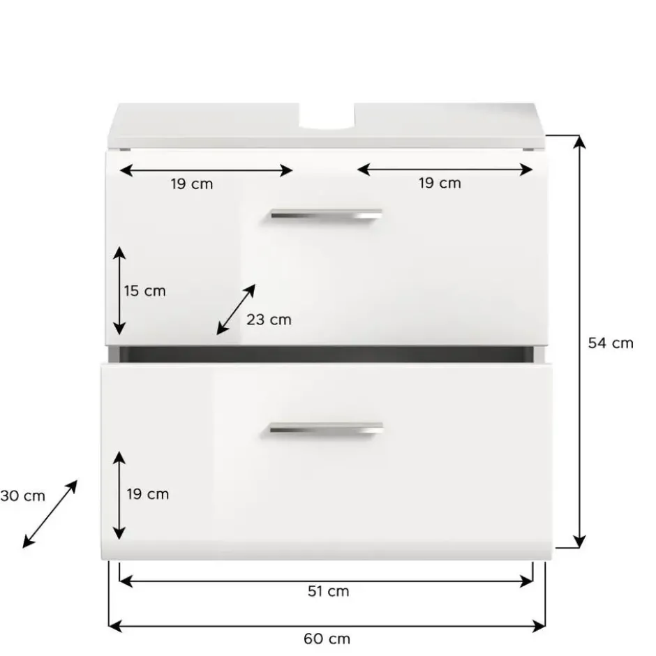 Hioshop Ice wastafel 2 lades wit hoogglans- wit