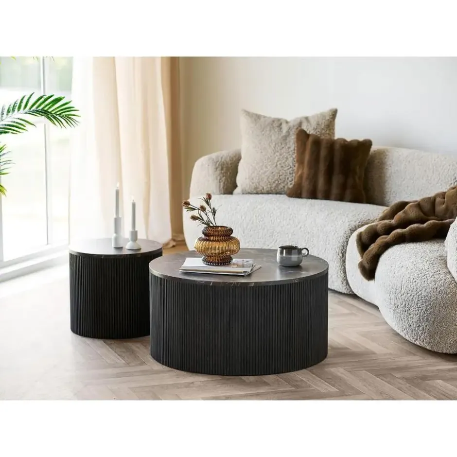 Hioshop Ida salontafel hoektafel Ø45cm marmerdecor bruin