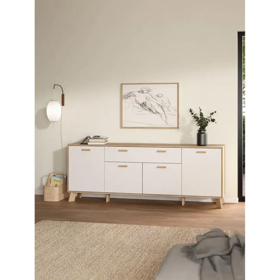 Hioshop Ikast dressoir 4 deuren- 1 lade eiken decor- wit
