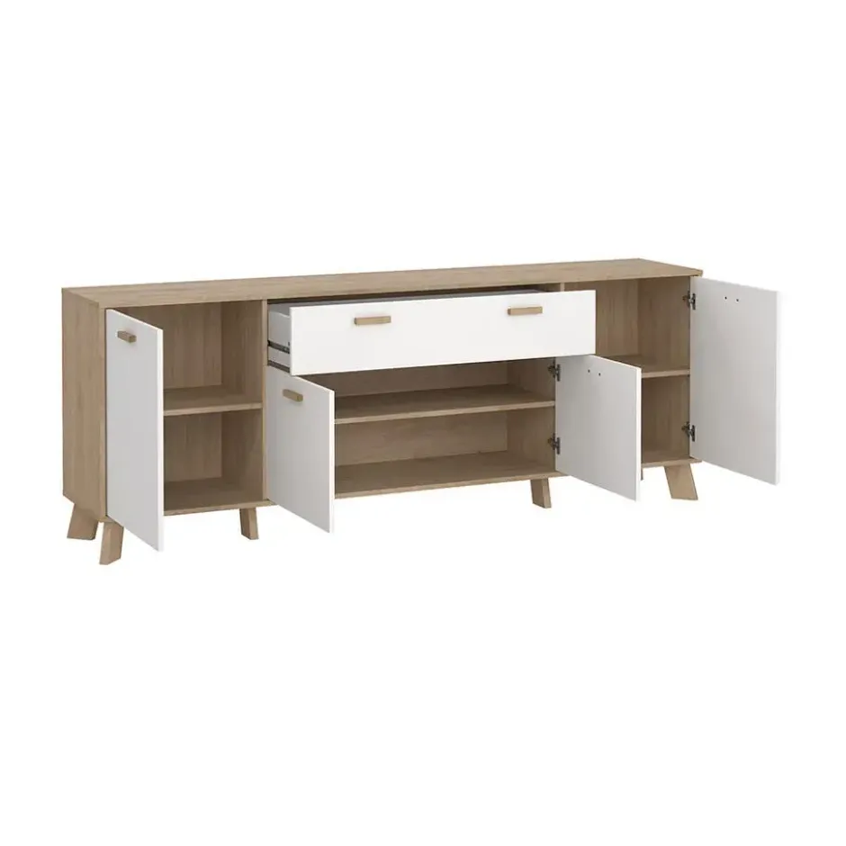 Hioshop Ikast dressoir 4 deuren- 1 lade eiken decor- wit