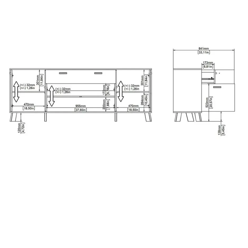 Hioshop Ikast dressoir 4 deuren- 1 lade eiken decor- wit