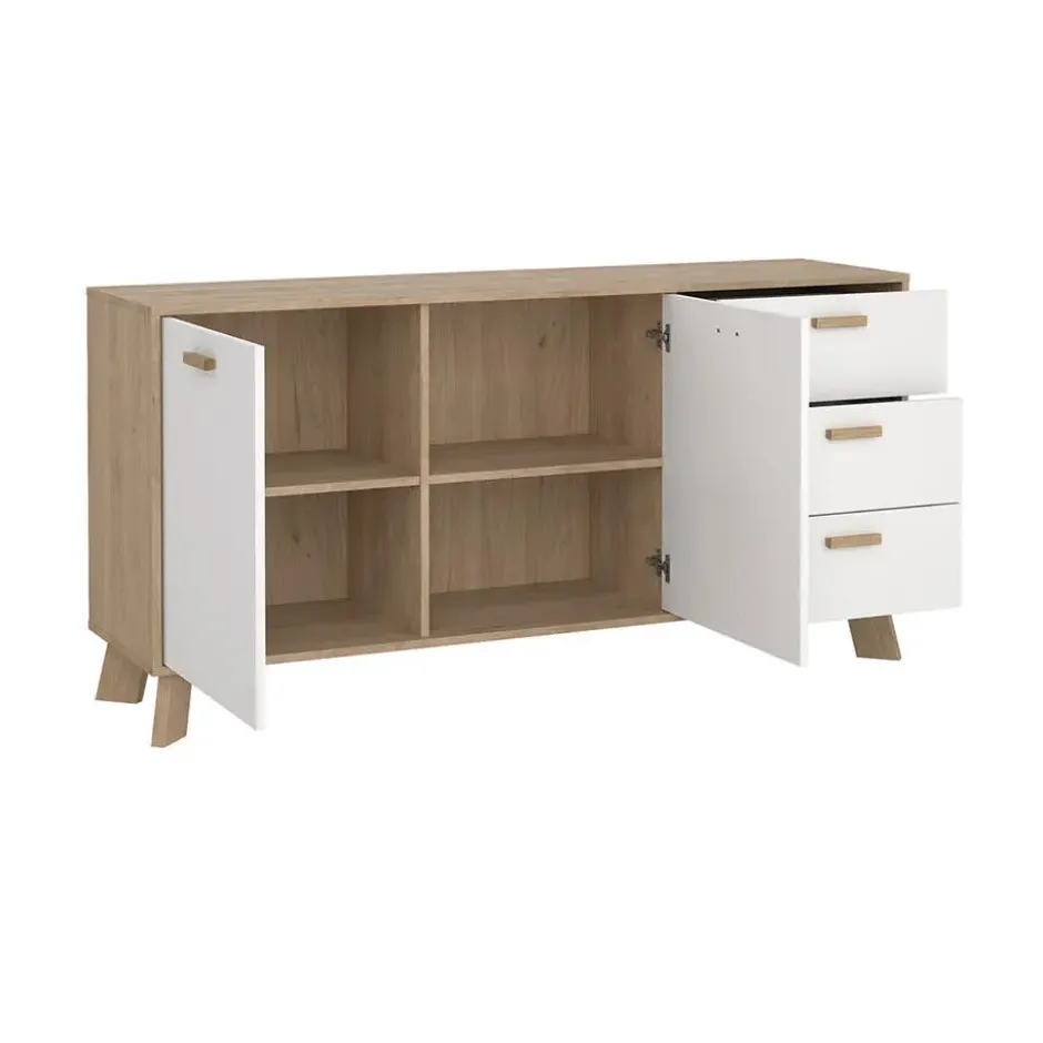 Hioshop Ikast dressoir 2 deuren- 3 lades eiken decor- wit