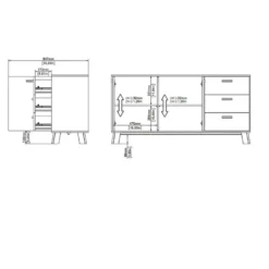 Hioshop Ikast dressoir 2 deuren- 3 lades eiken decor- wit