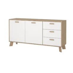 Hioshop Ikast dressoir 2 deuren- 3 lades eiken decor- wit