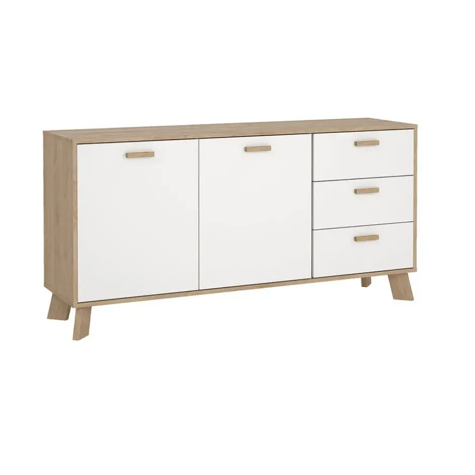 Hioshop Ikast dressoir 2 deuren- 3 lades eiken decor- wit