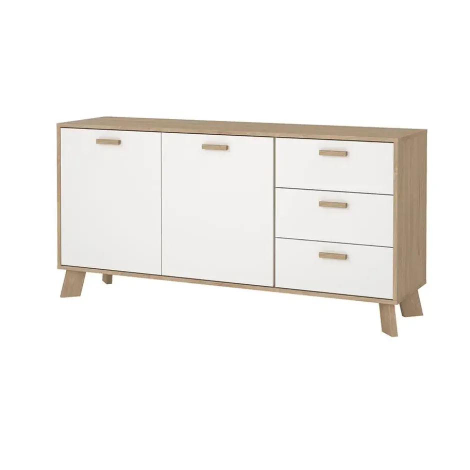 Hioshop Ikast dressoir 2 deuren- 3 lades eiken decor- wit