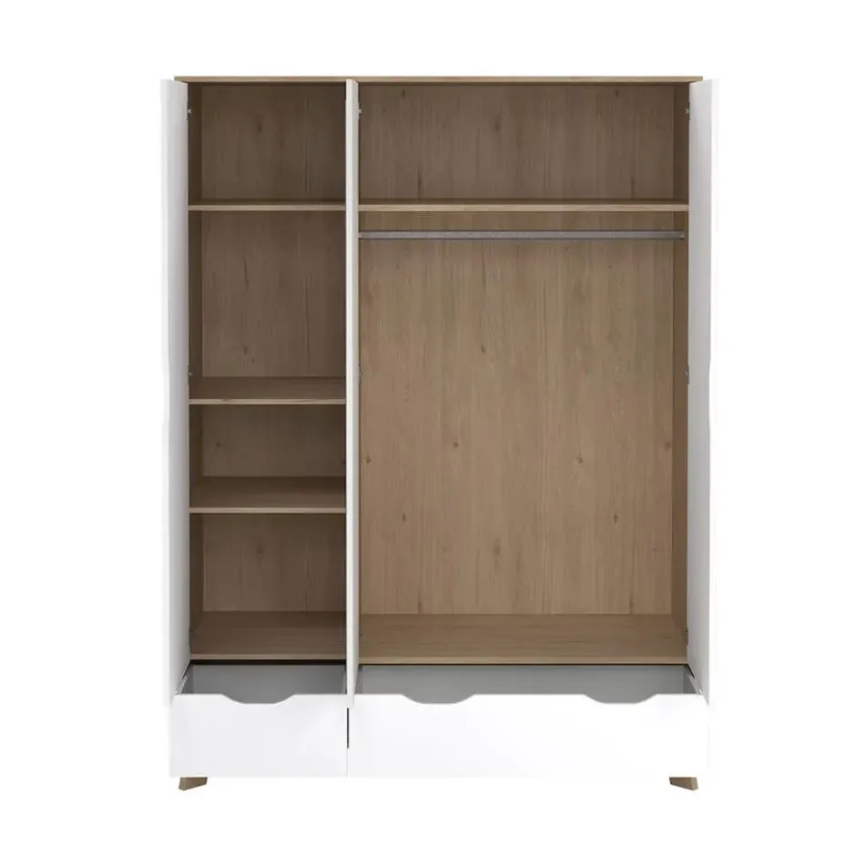 Hioshop Ikast kledingkast 201x148x58cm- 2 deuren- 1 spiegeldeur- 2 lades eiken