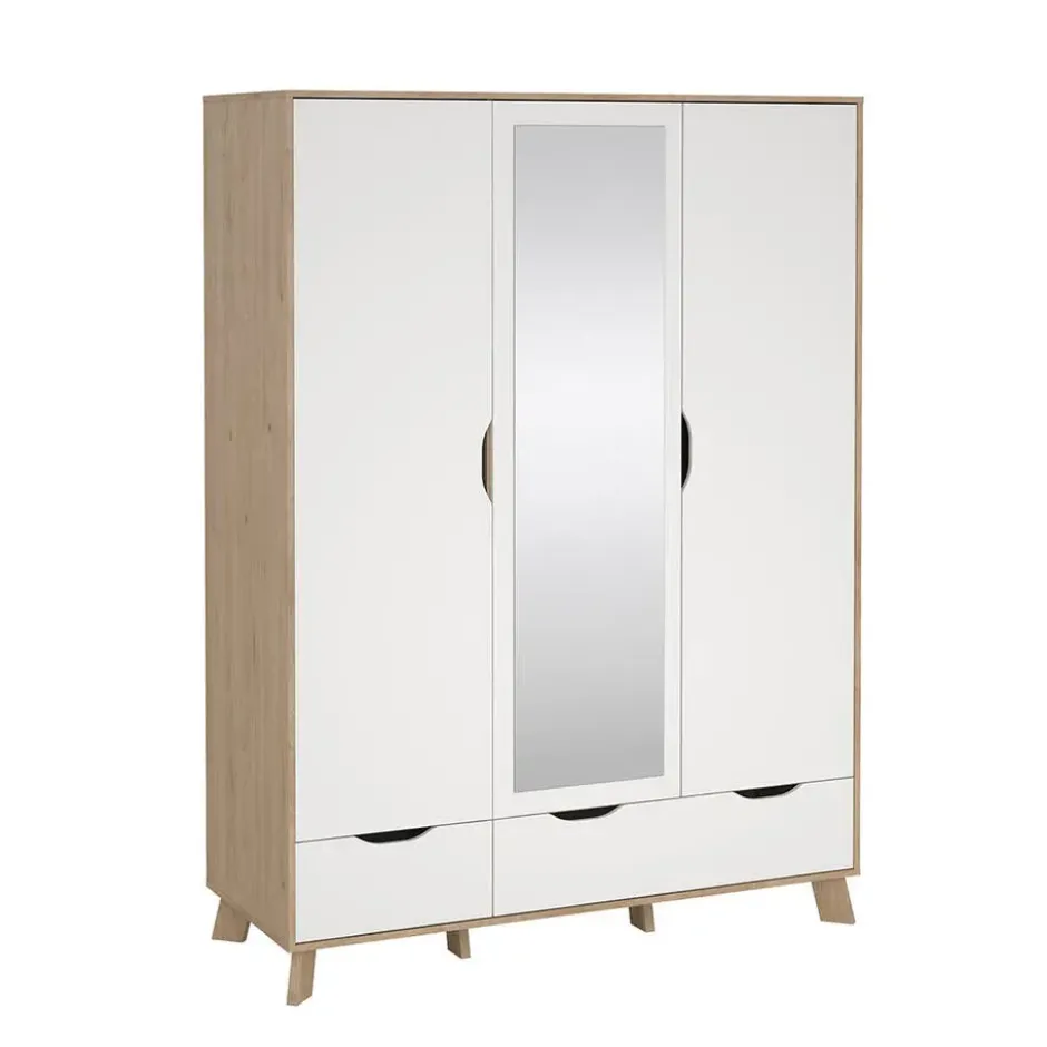 Hioshop Ikast kledingkast 201x148x58cm- 2 deuren- 1 spiegeldeur- 2 lades eiken
