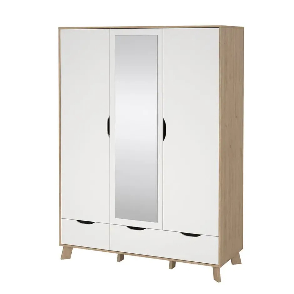 Hioshop Ikast kledingkast 201x148x58cm- 2 deuren- 1 spiegeldeur- 2 lades eiken