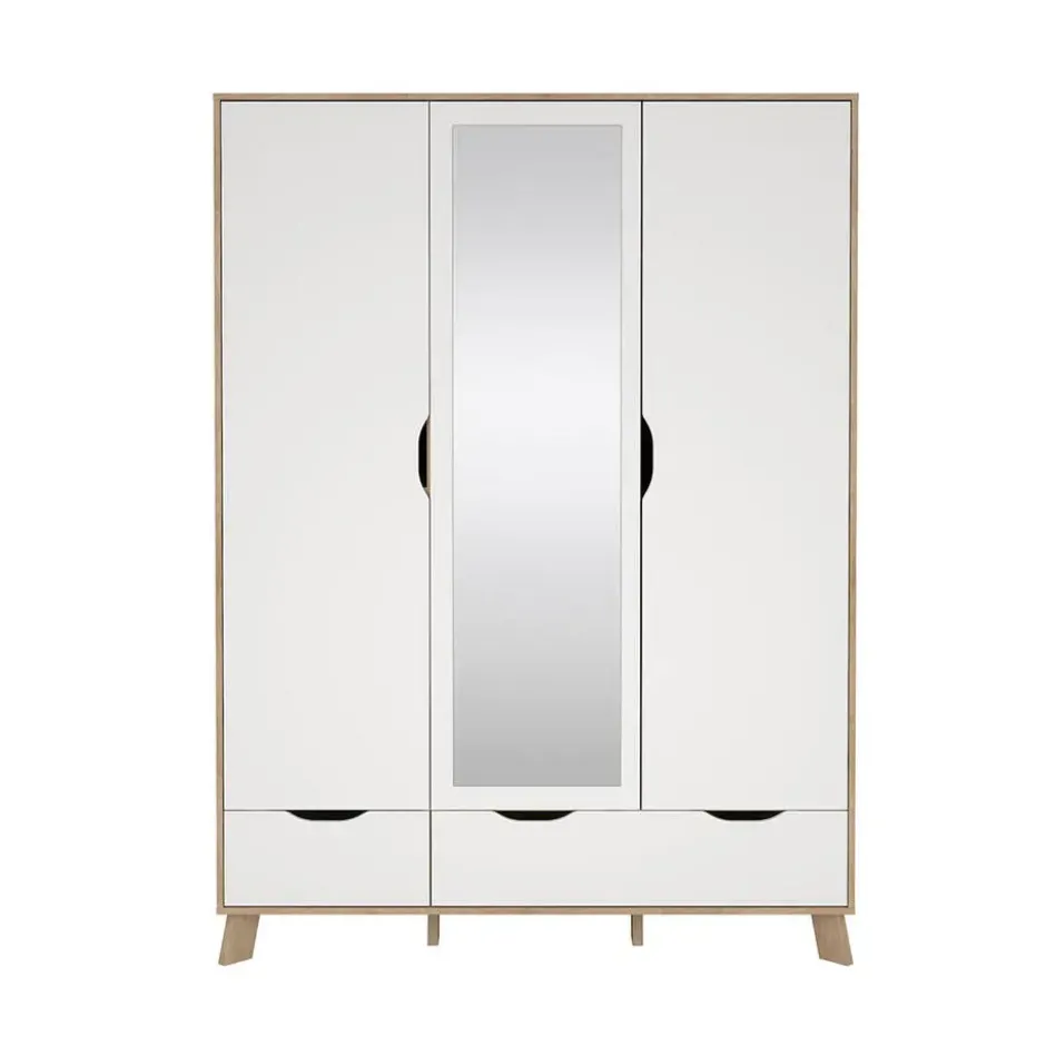 Hioshop Ikast kledingkast 201x148x58cm- 2 deuren- 1 spiegeldeur- 2 lades eiken