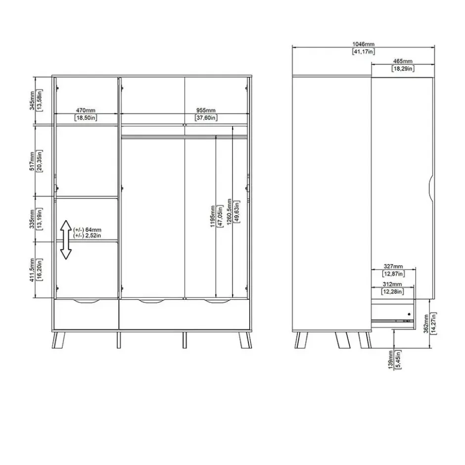 Hioshop Ikast kledingkast 201x148x58cm- 2 deuren- 1 spiegeldeur- 2 lades eiken