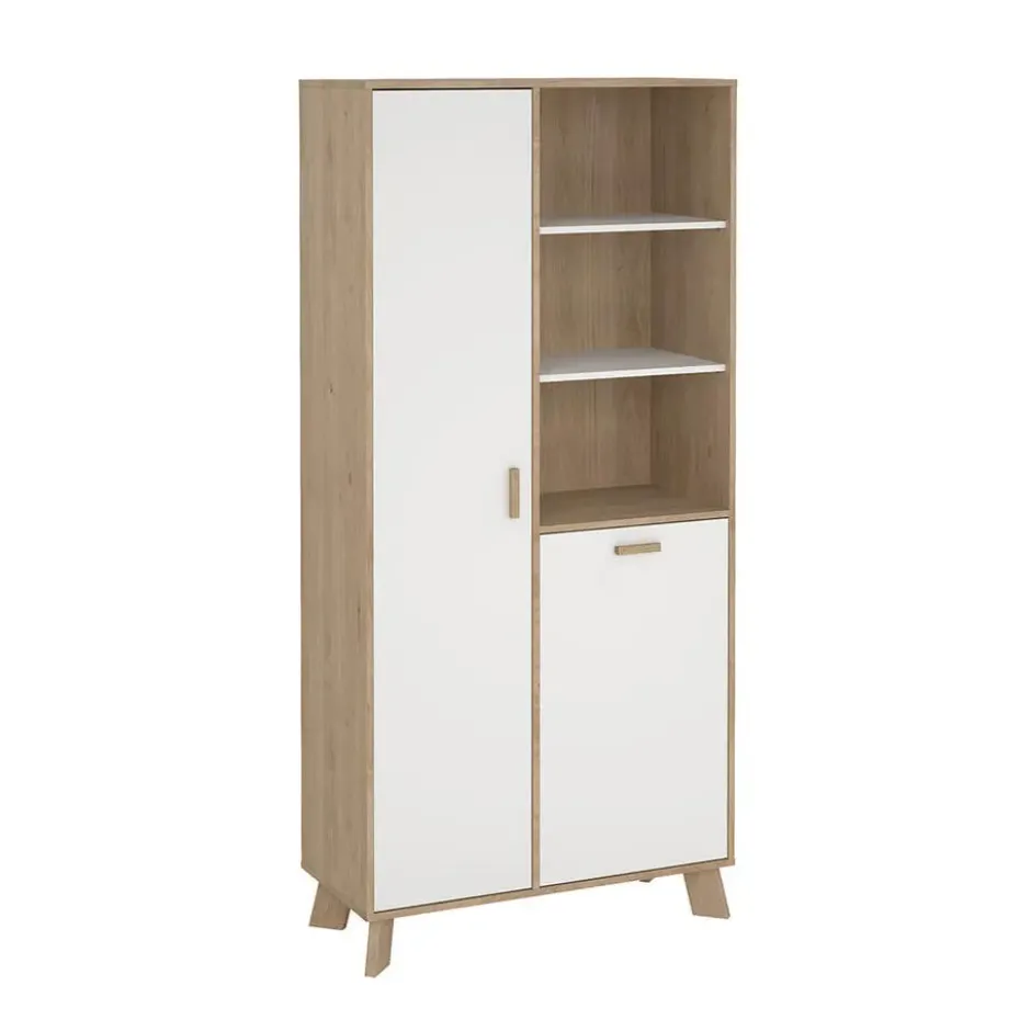 Hioshop Ikast vitrinekast 2 deuren- 3 planken eiken decor- wit