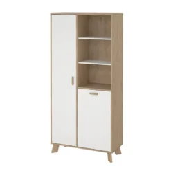 Hioshop Ikast vitrinekast 2 deuren- 3 planken eiken decor- wit