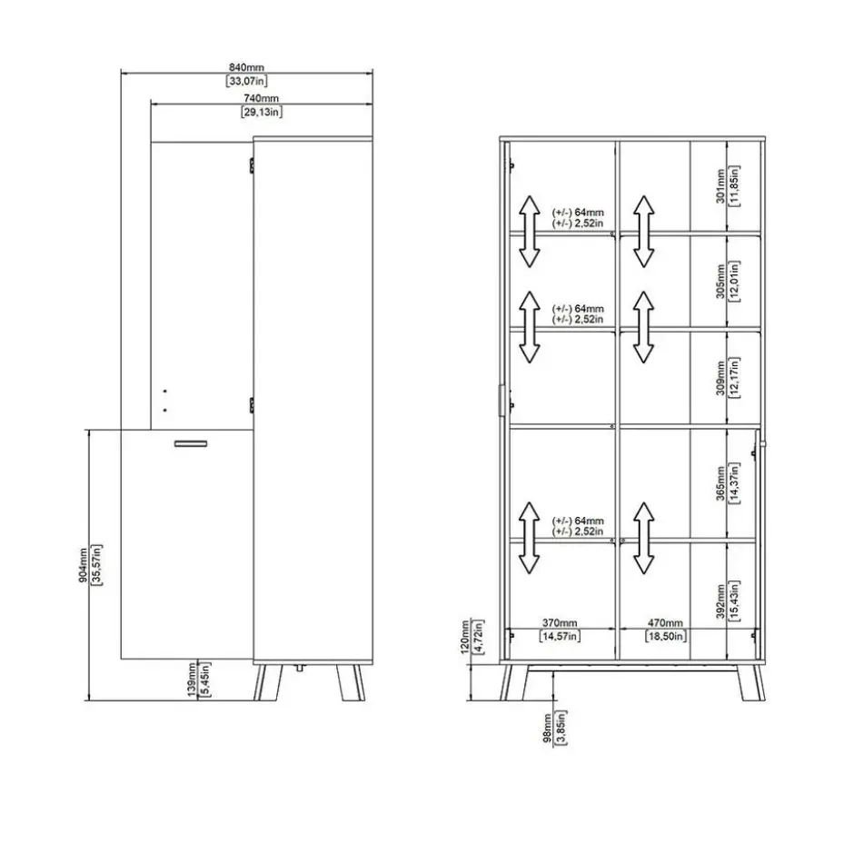 Hioshop Ikast vitrinekast 2 deuren- 3 planken eiken decor- wit