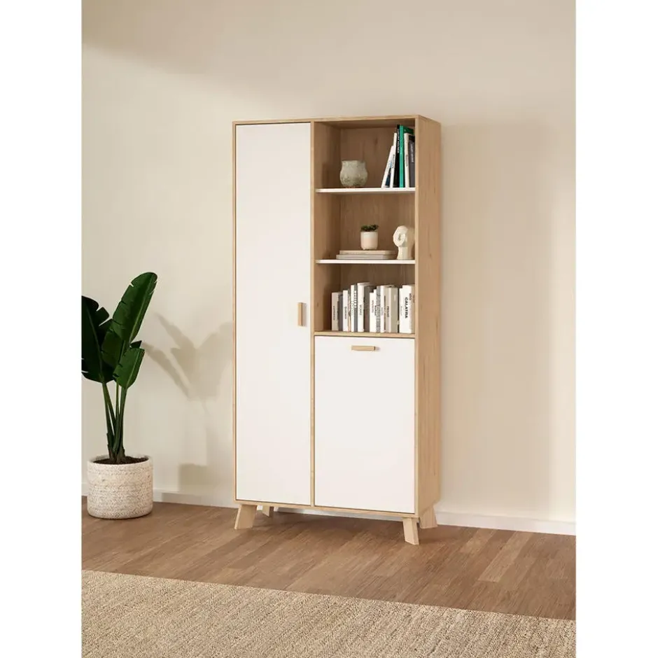Hioshop Ikast vitrinekast 2 deuren- 3 planken eiken decor- wit