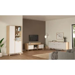 Hioshop Ikast vitrinekast 2 deuren- 3 planken eiken decor- wit