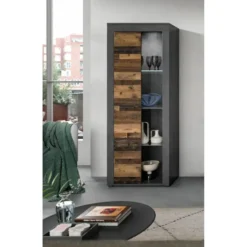 Hioshop Jam vitrinekast 1 glasdeur eiken decor