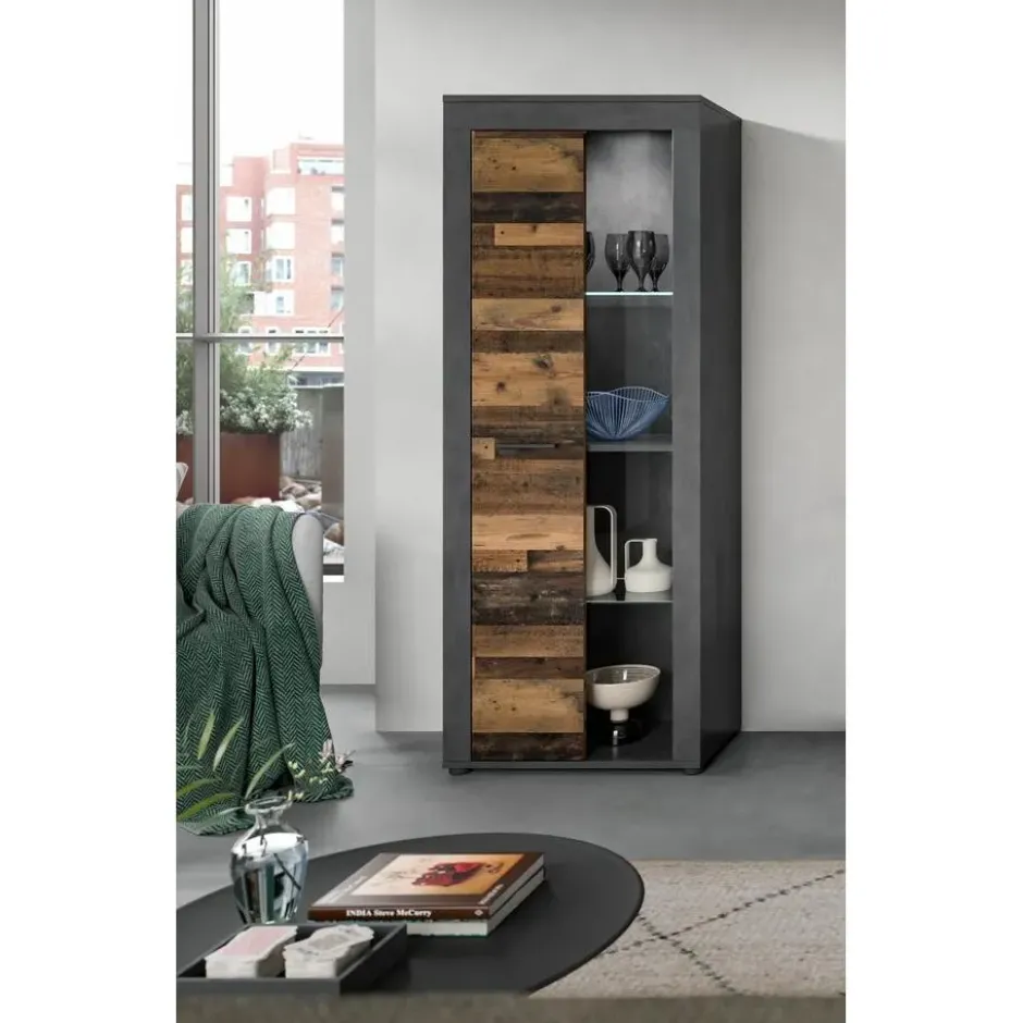 Hioshop Jam vitrinekast 1 glasdeur eiken decor