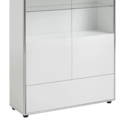 Hioshop Kenan vitrinekast 2 deuren- 1 lade wit hoogglans gelakt