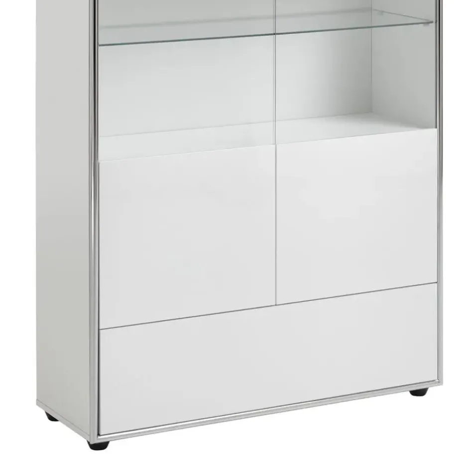 Hioshop Kenan vitrinekast 2 deuren- 1 lade wit hoogglans gelakt