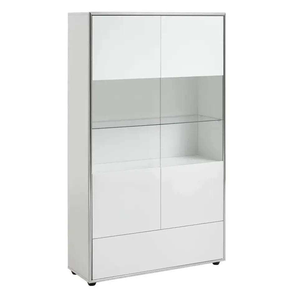 Hioshop Kenan vitrinekast 2 deuren- 1 lade wit hoogglans gelakt