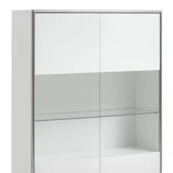 Hioshop Kenan vitrinekast 2 deuren- 1 lade wit hoogglans gelakt