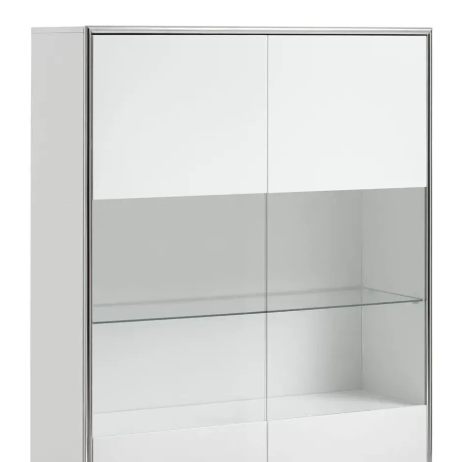 Hioshop Kenan vitrinekast 2 deuren- 1 lade wit hoogglans gelakt
