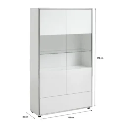 Hioshop Kenan vitrinekast 2 deuren- 1 lade wit hoogglans gelakt