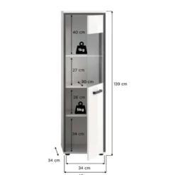 Hioshop Kojak badkamerkast incl verlichting 1 glazen deur wit- hoogglans wit